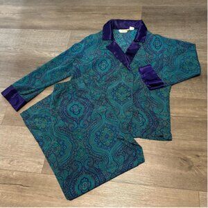 Vintage Victoria’s Secret Satin Pajama Set Purple & Green Paisley Size xsmall